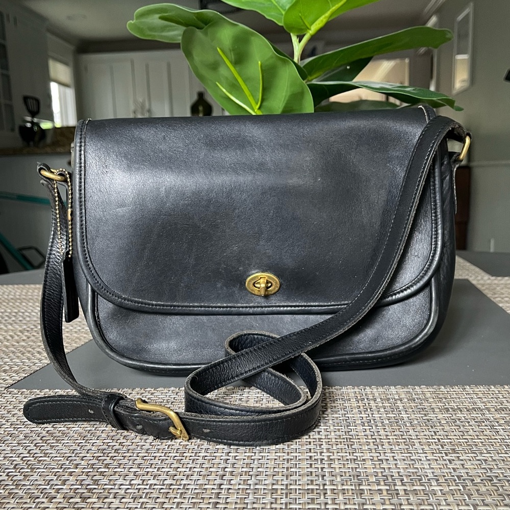Authentic Black Leather Coach City Bag